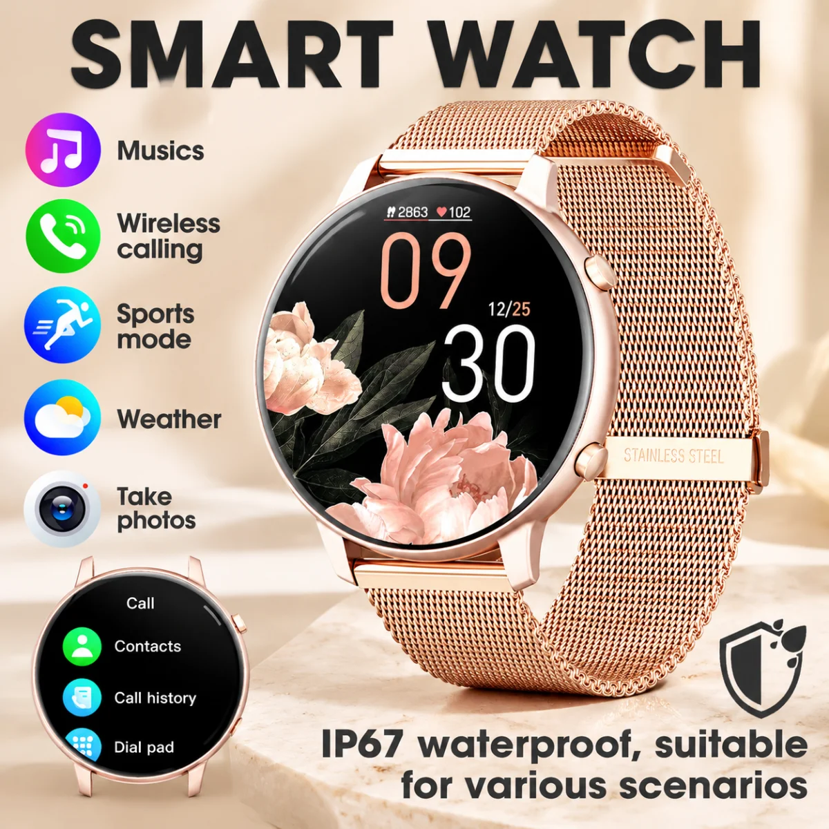 Women Rose Gold SmartWatch - Image 1