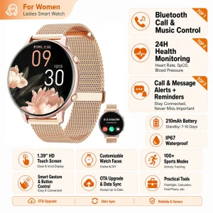 Women Rose Gold SmartWatch - Thumbnail Image 2